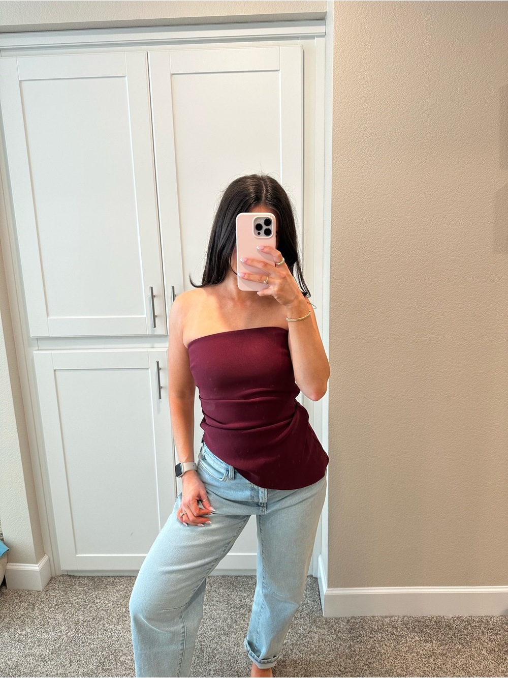 Zara Burgundy asymmetrical Tube Top